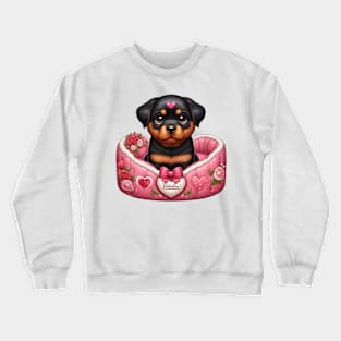 Valentine Rottweiler Dog in Bed Crewneck Sweatshirt